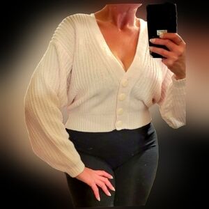 Vtg 80s Jan Taylor light baby pink oversized cropped cardigan sweater M-2X NWOT